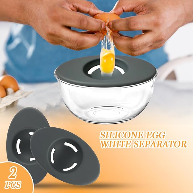 2PCS Silicone Egg Separators, Food-Silicone gg Yolk White Filter, 3-Slit Egg White Separator from Yolk, Egg Divider for Kitchen Gadget Cooking/Baker Tool, Black