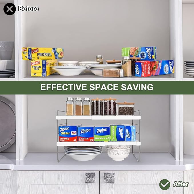 2 Pack Expandable Kitchen Wrap Organizer Rack, Height & Width Adjustable Aluminum Foil and Plastic Wrap Organizer for Pantry, Cabinet Food Wrap Organization and Storage - (3 Tier 9.8 to 15.6"L)