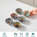 vancasso SIMI 2.7 Oz Ceramic Dipping Bowls Sets of 6, Bohemian Small Bowls for Sauce, 3 Inch Mini Appetizer Plates for Soy Sauce, Sushi, Condiments & Side Dishes, Microwave & Dishwasher Safe