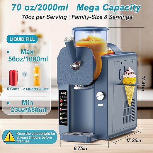 Ice Cream Maker, Slushie Machine for Home, Slushy Machine 70 oz Margarita Machine with 6 Preset Programs for Ice Cream, Frozen Yogurt or Gelato, Adjustable Thickness, Blue