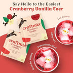 Craftmix Cranberry Vanilla Mix, Makes 12 Drinks, Cranberry Cocktail Mixer, Instant Skinny Cocktail and Mocktail Mix - With Real Fruit - Vegan Low Carb, Low Sugar, Non-GMO, Gluten Free, Easy to Mix