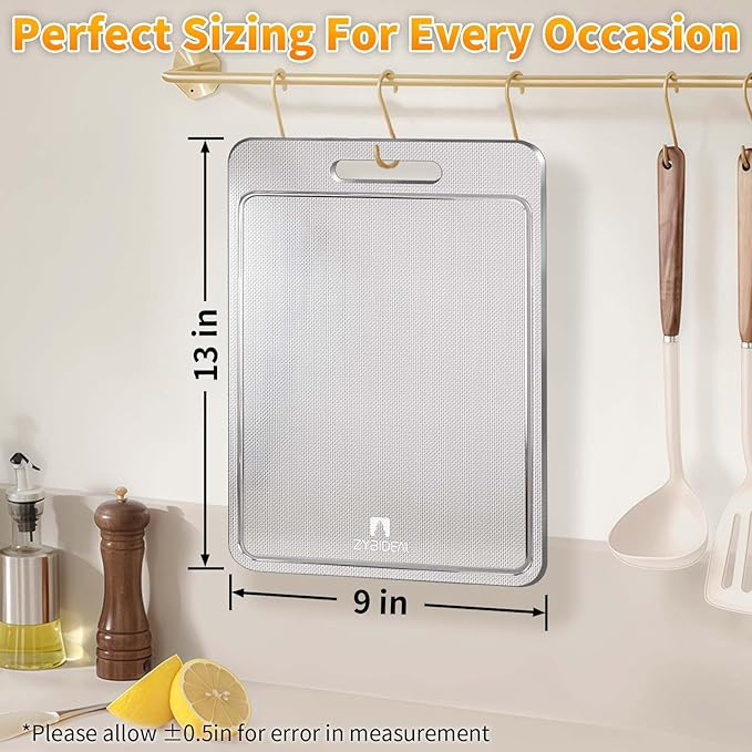 100% Pure Titanium Cutting Board with Groove, Scratch Resistant Chopping Board with Non-slip Pad for Kitchen, Titanium Cutting Boards for Vegetables and Meat, Dishwasher safe 9 * 13 IN