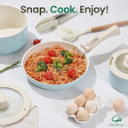 Chef Power Ceramic Nonstick Pots and Pans Set 19 Piece with Detachable Handle, Induction Dishwasher Oven Safe Cookware Set, RV Kitchen Set Removable Handle (Light Blue)