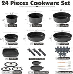 SENSARTE 24 Piece Pots and Pans Set, Nonstick Detachable Handle Cookware, Induction Kitchen Cookware Set with Removable Handle, Healthy Non Stick for RV, Dishwasher＆Oven Safe (Black)