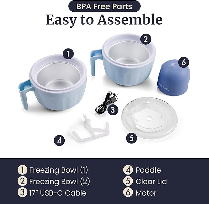 Americana by Elite Pint Perfect™ EIM1205DB Ice Cream Maker, 2 x 1 Pint Capacity Dual Freezing Mugs, Frozen Yogurt, Sorbet, Gelato, Recipes, Periwinkle