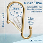12 Decorative Metal Shower Curtain Hooks, S-Shaped Hooks with Anti-Fall System, Rust-Proof Shower Rings with Safety Buckle, Fits Rods Up to 1-Inch Diameter (S, Gold)