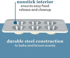 SUR LA TABLE Kitchen Essentials Bake Sale 6 Cup PFOA, PFAS, PTFE Free Nonstick Round Muffin/Cupcake Pan - Linen White