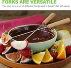 ZukoCert 6Pcs Stainless Steel Fondue Forks, Color-Coded 9.5 Inch Fondue Sticks with Wooden Handle, Heat Resistant Skewers for Cheese, Chocolate Fountain, Roast Marshmallows, Fruits