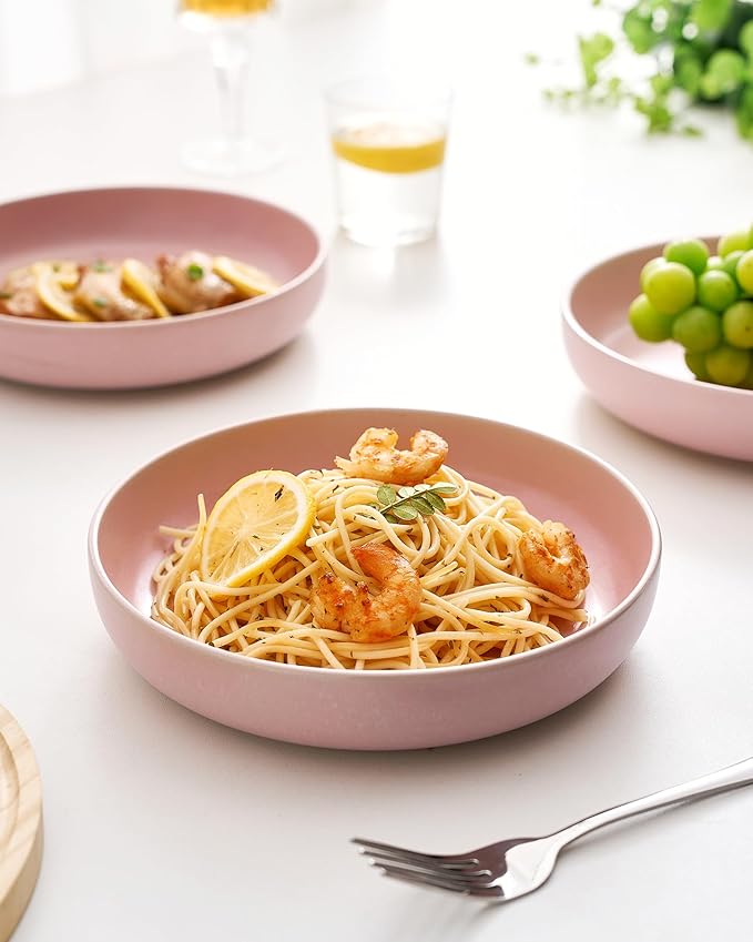 famiware Milkyway 33 oz Bowl Set, Pasta Bowls Set of 6, Salad Bowls Perfect for Your Friend for Housewarming, Thanksgiving, Christmas, Light Pink