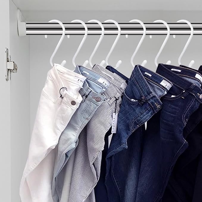 HiGift 18 Pack White Vinyl Coated Metal S Hooks, 4.5 inch Heavy Duty, Non Slip Rust-Free for Hanging Clothes, Plants, Pots, Towels