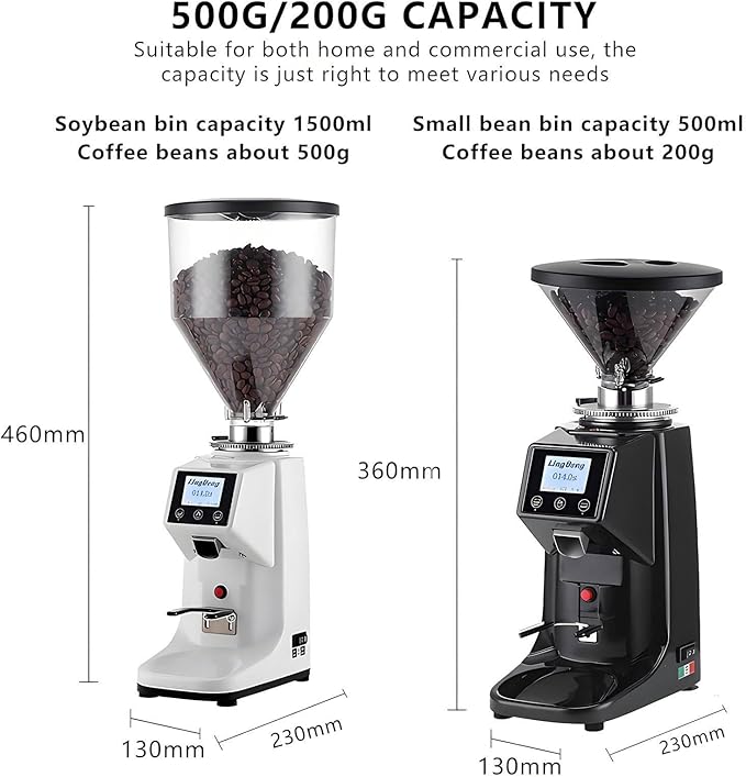 Electric Coffee Grinder, Low Noise Flat Burr Grinder Coffee 19 Settings & Digital Timer Display,Commercial Espresso Coffee Grinders,with 500/1500ML Large Capacity 1500ml-Black