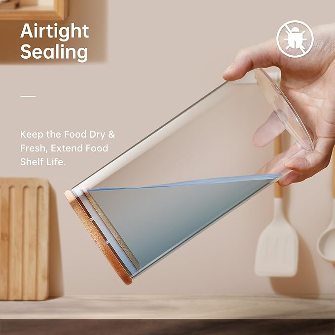 Extra Large Glass Flour and Sugar Storage Containers with Airtight lid,105 floz x1 & 48 floz x1 [Set of 2] Big Glass Jars with Bamboo Lids, Air Tight Food Jar for Cereal, Pasta, Rice, Coffee