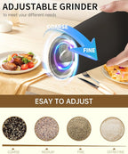 CIRCLE JOY Gravity Electric Pepper Grinder Rechargeable Salt Grinder Pepper Griner Mill Electric with LED Light, No Battery Needed, Adjustable Coarseness, Washable 135ml Container, Black