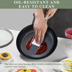 Nuwave Healthy Duralon Blue Ceramic Nonstick Cookware Set, Diamond Infused Scratch-Resistant, PFAS Free, Dishwasher & Oven Safe, Induction Ready & Evenly Heats, Tempered Glass Lids & Stay-Cool Handles