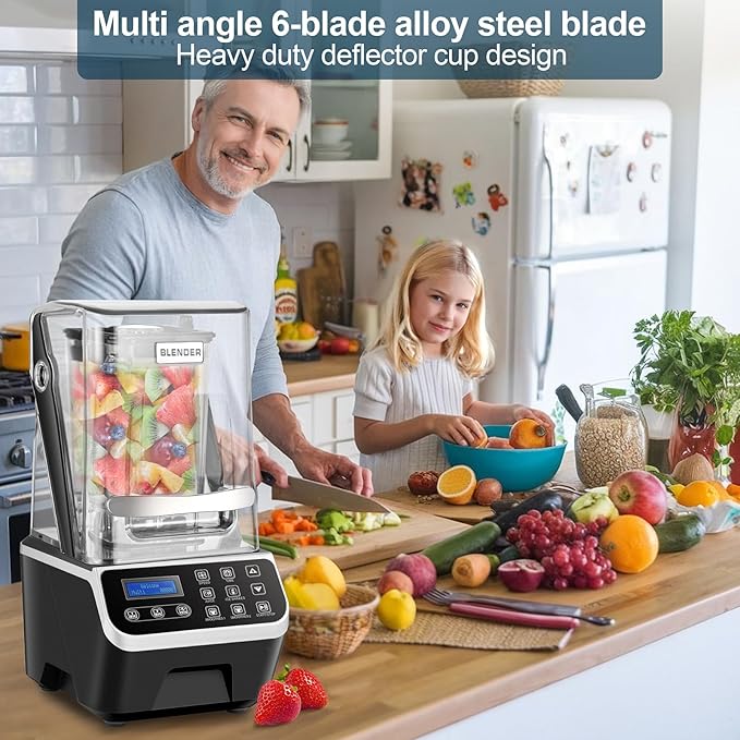 Commercial Blender 2200W 2.1QT 68OZ Quiet Blender Brushless Motors Commercial Smoothies, Frozen Drinks,Self-Cleaning，Electric Countertop Blenders Heavy-Duty,Silver Grey
