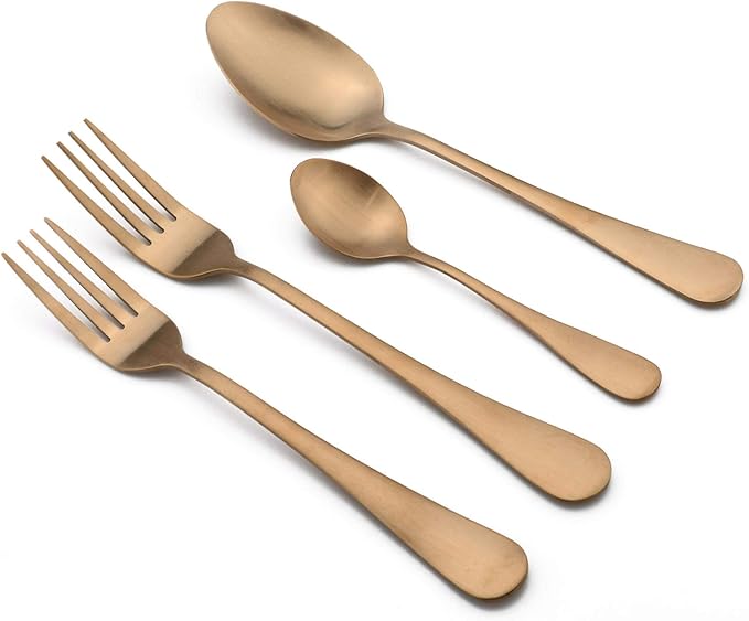 24-Piece Stainless Steel Flatware Set, Matte Rose Gold Finish, Service for 4