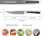 Sunnecko Damascus Steak Knives Set of 4 Serrated, Japanese VG10 Stainless Steel Steak knives Dishwasher Safe, 5 Inch Steak Knives G10 Handle with Gift Box