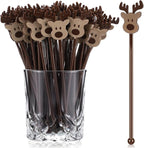 Chengu 100 Pcs Christmas Drink Stirrers Xmas Stir Sticks Bulk Holiday Coffee Stirrers Plastic Swizzle Stick Hot Cocoa Bar Supplies Chocolate Decoration Reusable Cocktail Mixer(Reindeer)