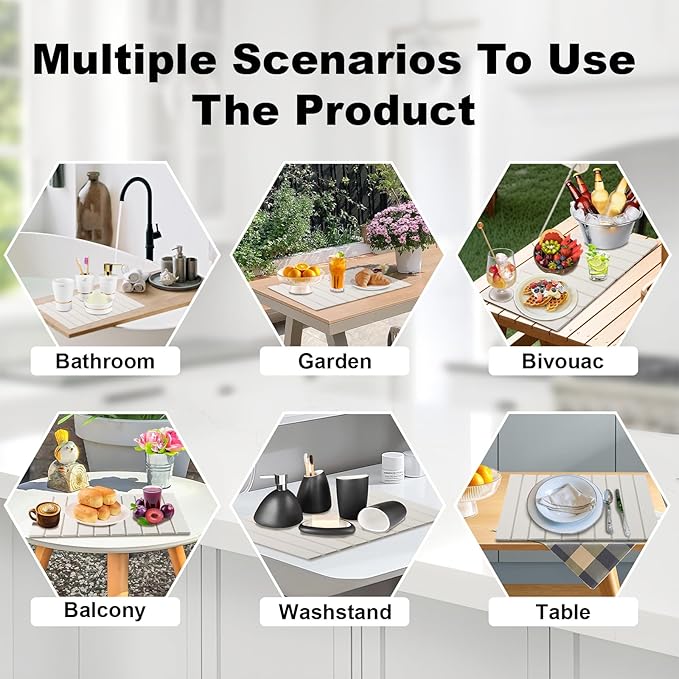 Stone Drying Mat for Kitchen Counter, 23.6"x15.4" Absorbent Dish Drying Mat with 2 Pack Absorbent Stone Coasters, 1 Seasoning Pad, Quick Dry Large Dish Drying Mats for Kitchen Counter, White