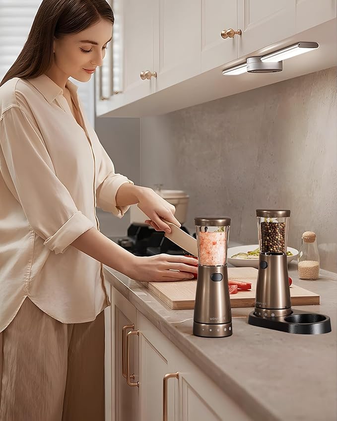 Electric Salt and Pepper Grinder Set Rechargeable, Electric Pepper Grinder with Adjustable Coarseness, 4.5oz Large Capacity, 1.8" Wide-Mouth & Storage Base, One-Hand Operation Kitchen Gadgets
