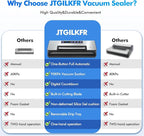 Vacuum Sealer - Powerful 95kPa vacuum sealer for food with Built-in Cutter Bag Storage,Easy-Lock Handle Digital Timer,2 Roll and 5 Pre-cut Bags & Hose Every Seal Perfect Freshness Locked In