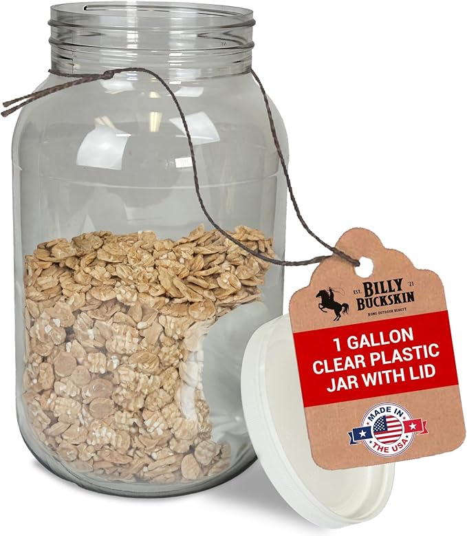 1 Gallon Clear Plastic Jars with Lids, Wide Mouth Plastic Jar Storage Containers with Lids for Spice, Candy, Cookies, Arts & Crafts, Ideal for Kitchen & Pantry Storage by Billy Buckskin Co. (1 Pack)