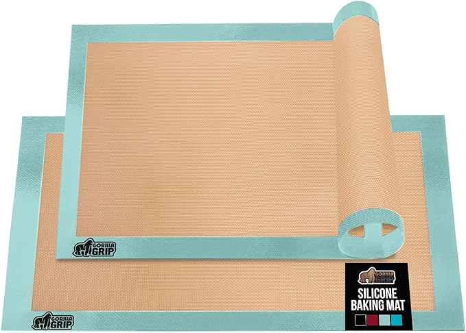 GORILLA GRIP Reusable Nonstick Silicone Baking Mat, 2 Pack, 20.5x14.62, BPA-Free Oven Safe Food Liner, For Cookie Sheets, No Mess Easy Clean Pastry Mats, Kitchen Essential, 2/3 Sheet Size, Mint