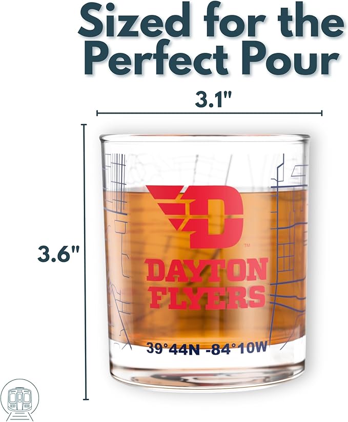 Greenline Goods – University of Dayton Flyers College Whiskey Glasses (Set of 2), 10 oz – Full-Color Logo + Campus Map