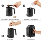 KARACA Hatır Turkish Coffee Maker, 5 Cups Electric Turkish Coffee Machine with Ember Mode, Automatic Temperature Control, Overflow Protection, Audible & Visual Alerts, Shiny Black