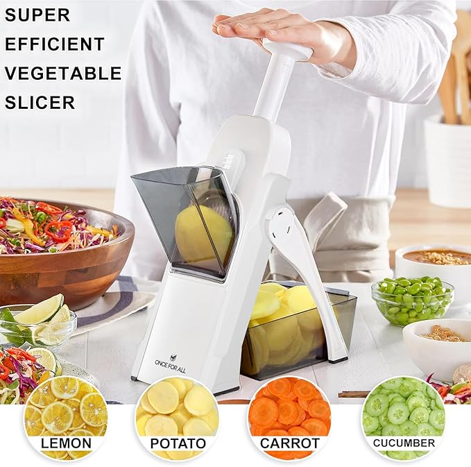 ONCE FOR ALL Safe Vegetable Slicer For Kitchen, Professional Mandoline Slicer For Food Potato Slices, Thickness Adjustable 0.1-8 mm Kitchen Artifact Fast Meal Prep (White)