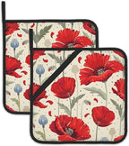 Red Poppy Flowers Pot Holders Set of 2 Heat Resistant Potholders,Fire Oven Hot Pads for Kitchen Cooking Baking Barbecue