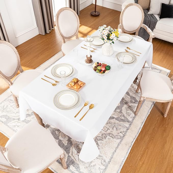 Softalker Rectangle Tablecloth, Waterproof & Stain Resistant Table Cloths Wrinkle Free Fabric Washable 210GSM Polyester Table Cover for Spring/Party/Outdoor - 60 x 102 inch,White