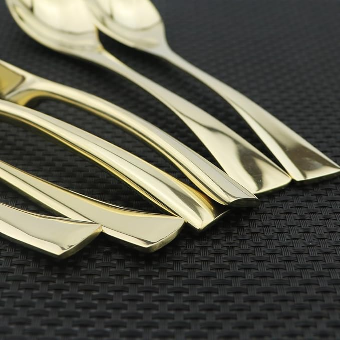 Flatware Set 18/10 Stainless Steel Mirror Polished Champagne gold Cutlery - Silverware Utensil Set of Steak Knife Dinner Fork Knife Spoon Salad Fork Dessert Spoon,24 Piece Service for 4