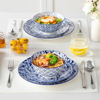 vancasso SELENE 24 oz Cereal Bowls set of 6, Ceramic Soup Bowls for Kitchen, Dishwasher & Microwave Oven Safe- for Cereal, Soup, Pasta, Salad, Blue & White Floral Design Bowl Set