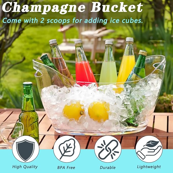Ice Bucket, 2 PCS 5.5L Acrylic Ice Buckets, Large Beverage Tub for Parties, Mimosa Bar Supplies Beverage Tub and Scoops for Champagne Beer Sparkling Wine Cocktails (2-4 bottles)