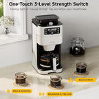 Drip Coffee Maker with Built-in Grinder, 10-Cup Coffee Machine with 24-Hour Delay Timer, Touch Screen, Self-Cleaning, Reusable Filter, 1.5L Removable Water Tank, Warming Plate, White