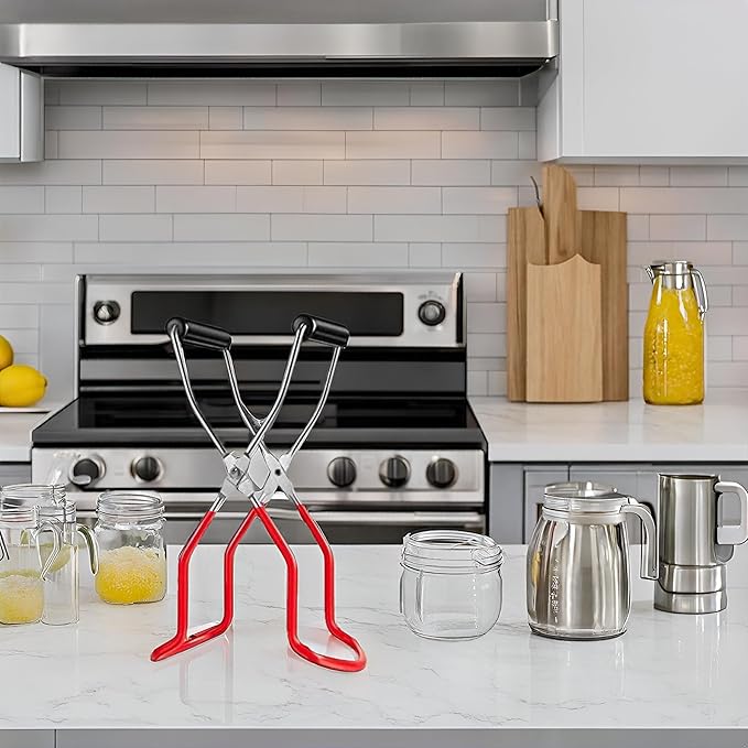 Oriflame Canning Jar Lifter Tongs, Stainless Steel Jar Lifter with Rubber Grips - for Slip Wide-Mouth Clip for Kitchen Restaurant