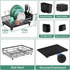 MOUKABAL Dish Drying Rack, Dish Rack, Large Dish Racks for Kitchen Counter, Drying Rack Kitchen with Removable Utensil Holder, Drainboard (Grey/Gray)