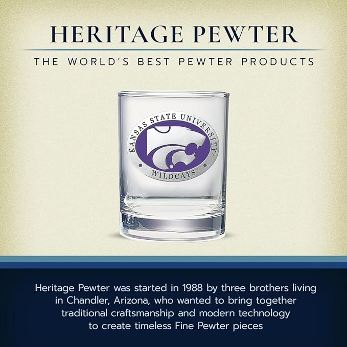 Heritage Pewter Kansas State University Wildcats Double Old Fashion | Double Rocks Glass 14 OZ for Liquor | Expertly Crafted Pewter Glass