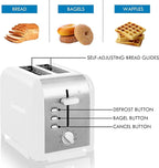 Kenmore toaster 2 slice - extra wide slot countertop kitchen appliance, defrost function, tostador de pan, 9 shade settings, compact design, easy clean crumb tray, bread bagel, stainless steel & White