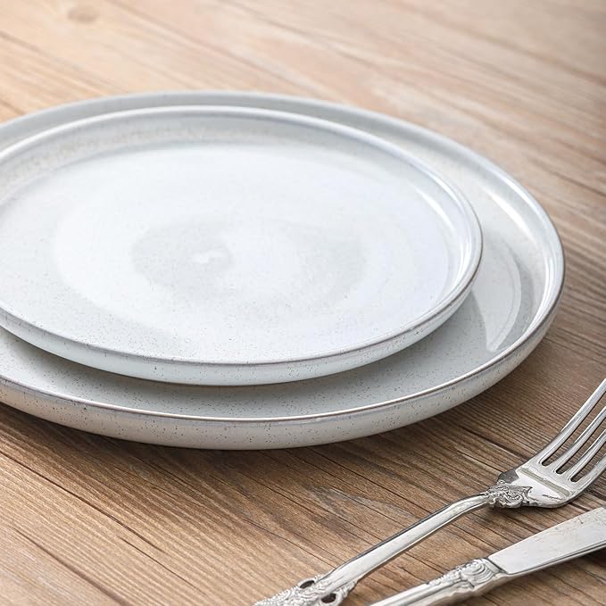 Ceramic Dinner Plates Set of 4,Stoneware 8 Inch,Microwave,Dishwasher and Oven Safe,Porcelain Dessert Plates for Pasta,Salad and Steak,Dishes Set for Kitchen,Scratch Resistant,White