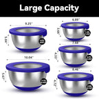 Stainless Steel Mixing Bowls with Lids – Set of 5 Large Nesting Metal Bowls for Kitchen, Baking, Cooking, Food Prep & Storage, Non-Slip Base, Dishwasher Safe,Blue