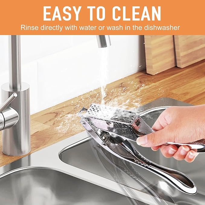 Garlic press and slicer 2 in 1,Effortlessly Crush, Slice, and Mince Garlic,with this Versatile Kitchen Tool - Perfect for Home Cooks and Professional Chefs Alike. (Silvery)