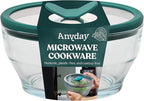 Anyday 8-Cup Glass Food Storage with Glass Lid, Round Deep Dish | Plastic-Free Meal Prep & Microwave Cookware | Stackable Airtight Storage Container with Vented Lid for Microwave-Safe Reheating