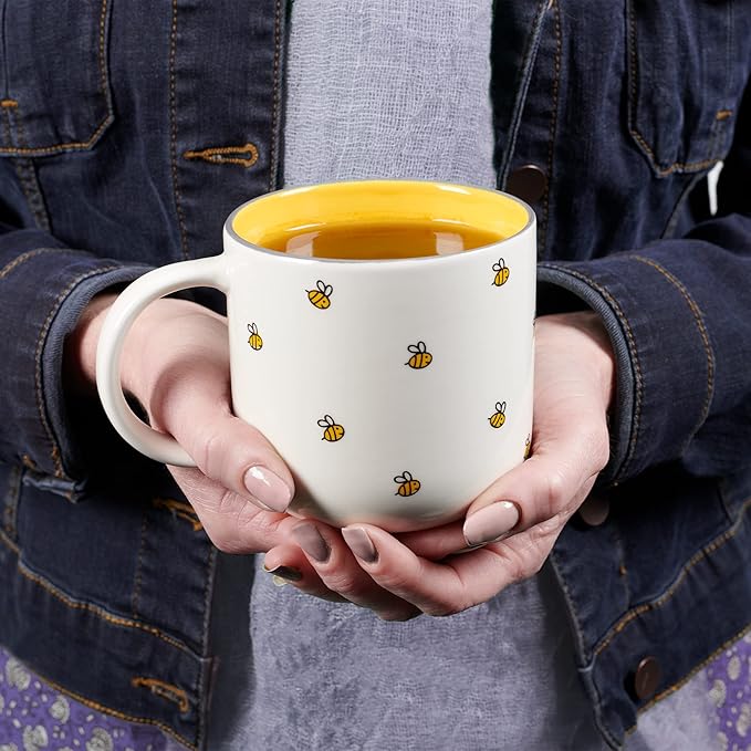 Christian Art Gifts Large Ceramic Coffee & Tea Mug for Women: Kind Words are Like Honey Inspirational Bible Verse, Non-toxic/Lead-free, Microwave/Dishwasher Safe Bumble Bee Cup, Yellow/White, 15 oz.