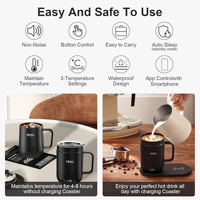 16Oz Temperature Control Smart Mug, Self Heating Coffee Mug LED Display, 180 Min Battery Life - Hot up to 149℉ Fast Wireless Charger Base Improved Design (16oz, Dusty Rose)