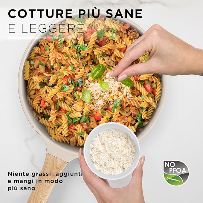 Bambù 6Pcs Cookware set, Die-cast Aluminum pots and pans, Nonstick frying pans and casseroles, Induction safe, PFOA-free (Green and Cream, 6 pcs)