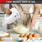 Lord Eagle Hand Mixer Electric 400W, 5 Speed handheld Mixer, 5 Stainless Steel Accessories for Baking Cake Egg Cream Food Beater, Turbo Boost/Self-Control Speed + Eject Button