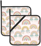 2 Pack Boho Rainbow Cloud Pot Holders for Kitchen Heat Resistant, Potholders for Kitchens Washable for Cooking & Baking & Microwave