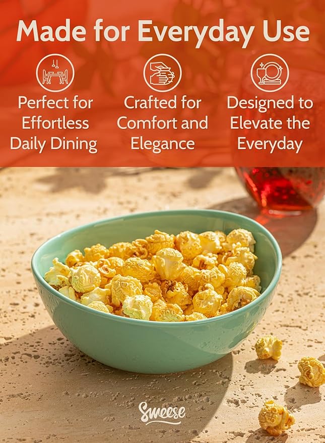 Sweese 18 oz Porcelain Bowls Set - 6 Inch, Set of 6, Multi-Color for Cereal, Soup, Salad - Microwave Dishwasher Safe